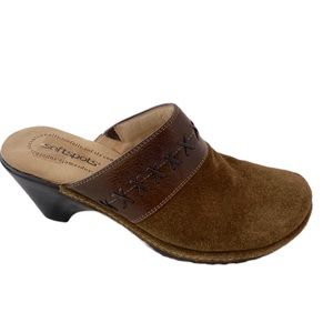 SOFTSPOTS Brown Leather Caramel Suede Mule Clogs 8.5